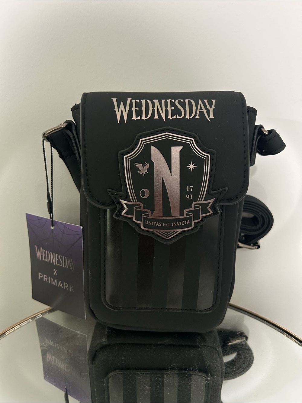 Primark Wednesday Black Crest Crossbody Phone Bag